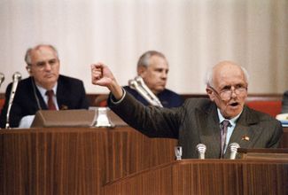 Andrei Sakharov speaks at the first Congress of People’s Deputies of the Soviet Union on June 9, 1989.