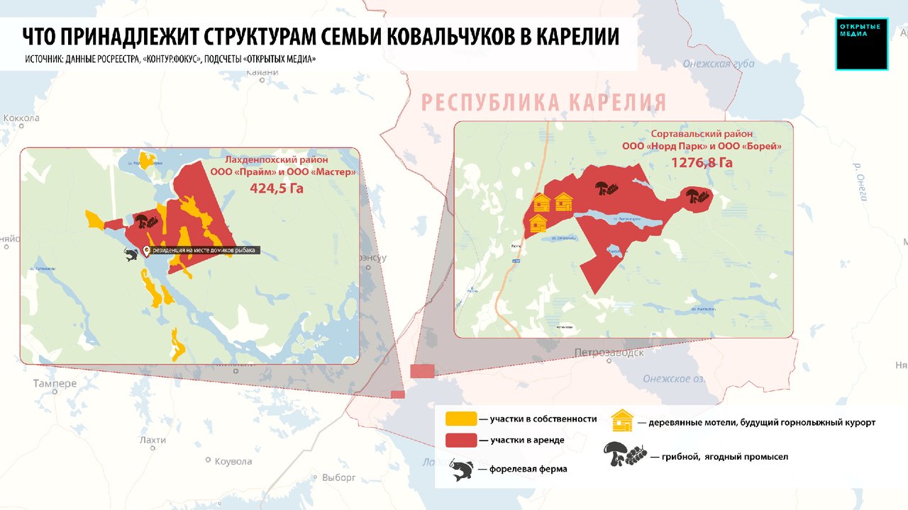 Структуры семьи Ковальчуков получили 1700 гектаров леса в Карелии. Земли  оформили под сбор грибов и ягод — Meduza