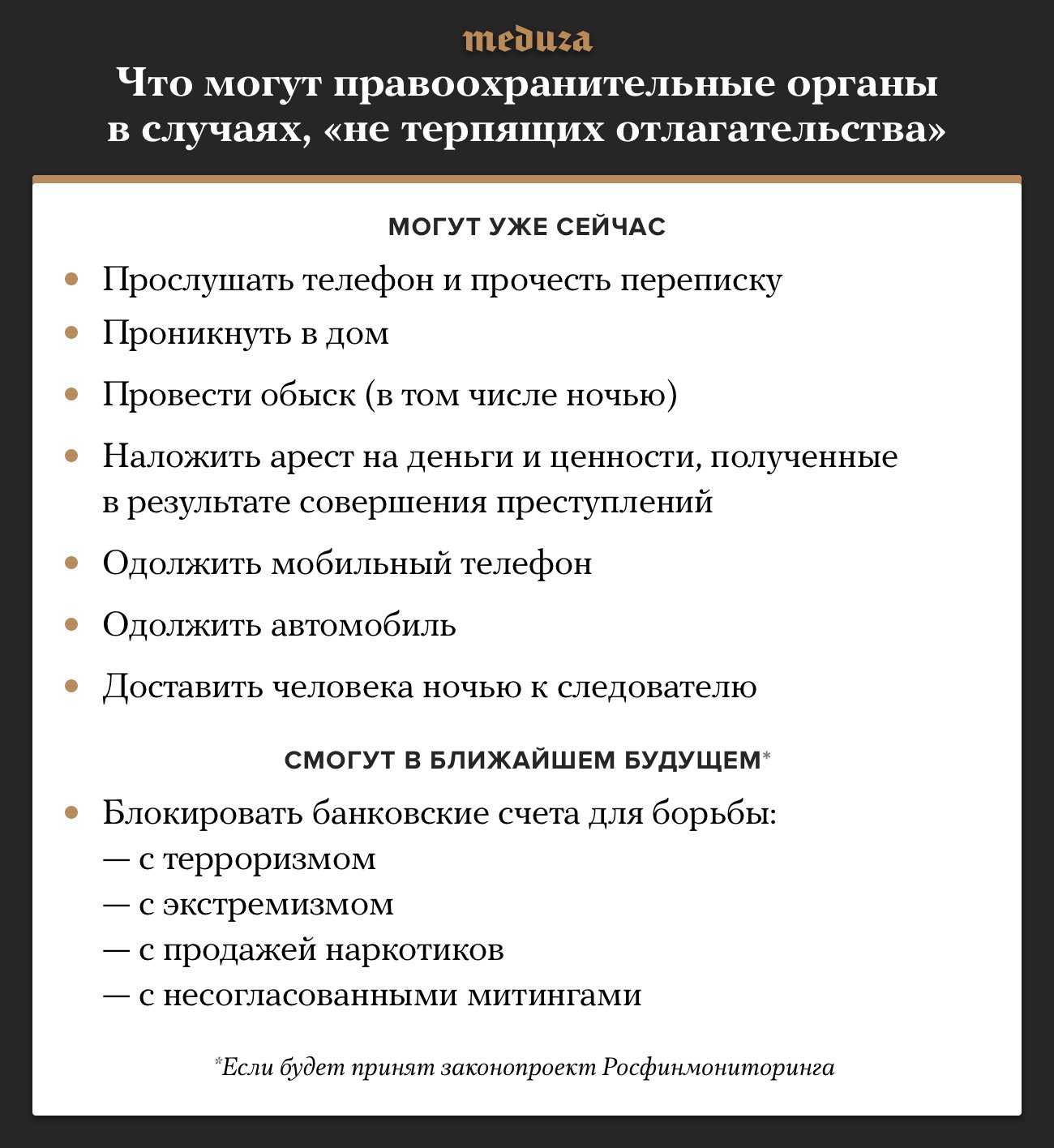 Спецслужбам хотят разрешить блокировку счетов организаторов несогласованных  митингов. Что еще они могут делать без решения суда — Meduza