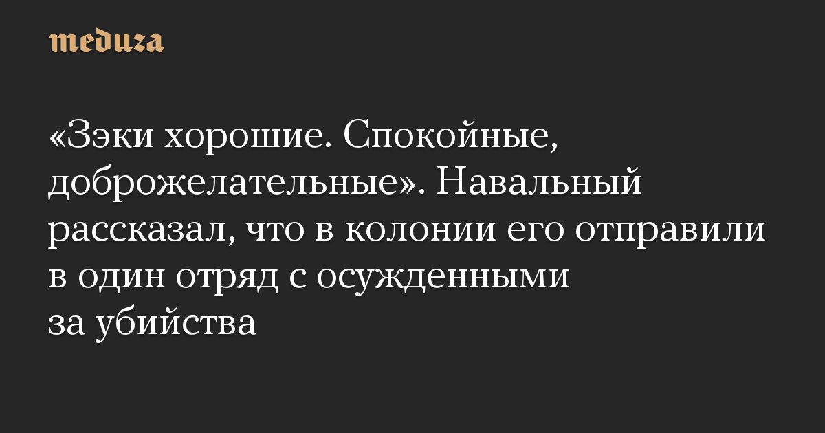 “Zeks itu baik.  Tenang, ramah.”  Navalny mengatakan bahwa di koloni dia dikirim ke detasemen yang sama dengan mereka yang dihukum karena pembunuhan