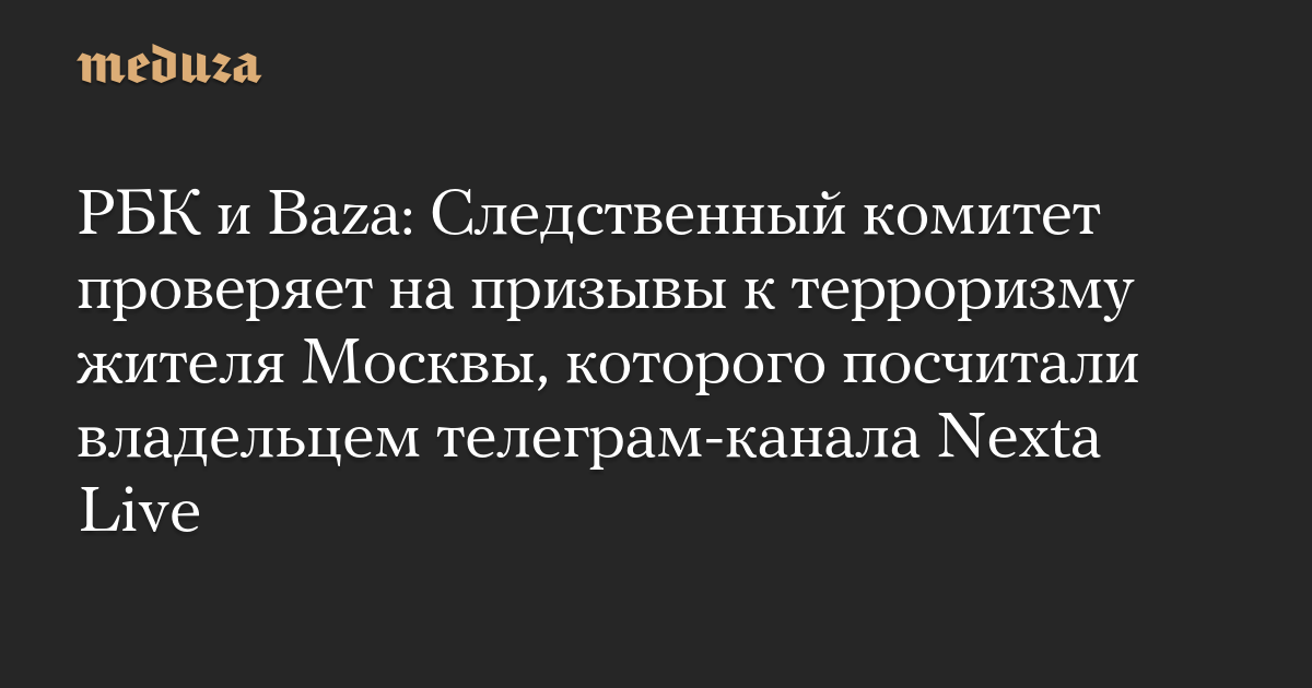 Komite Investigasi memeriksa panggilan untuk terorisme warga Moskow, yang dianggap sebagai pemilik saluran telegram Nexta Live — Meduza