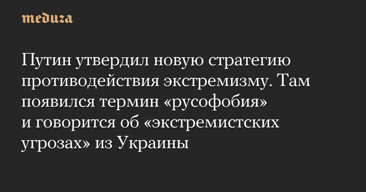 Путин утвердил новую стратегию противодействия экстремизму. Там появился термин «русофобия» и говорится об «экстремистских угрозах» из Украины — Meduza