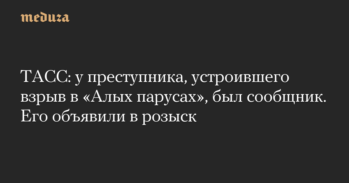 ТАСС: у преступника, устроившего взрыв в «Алых парусах», был сообщник. Его объявили в розыск