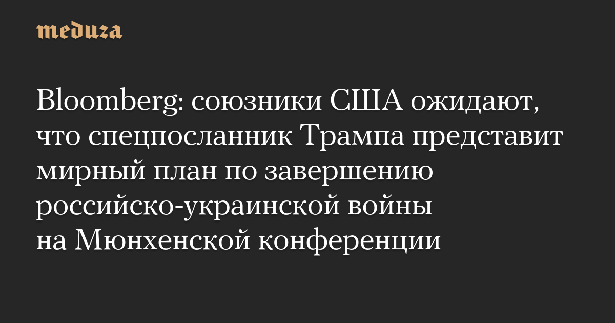 Bloomberg: союзники США ожидают, что спецпосланник Трампа представит мирный план по завершению российско-украинской войны на Мюнхенской конференции