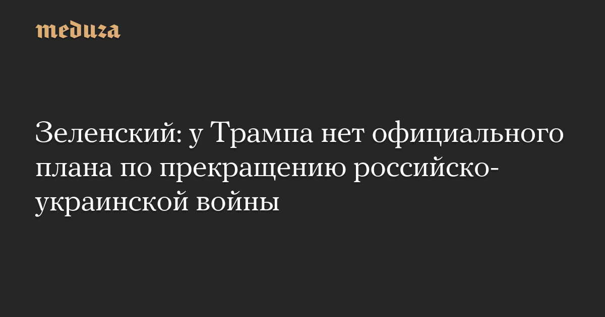 Зеленский: у Трампа нет официального плана по прекращению российско-украинской войны — Meduza