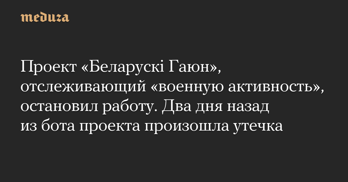 Проект «Беларускі Гаюн», отслеживающий «военную активность», остановил работу. Два дня назад из бота проекта произошла утечка