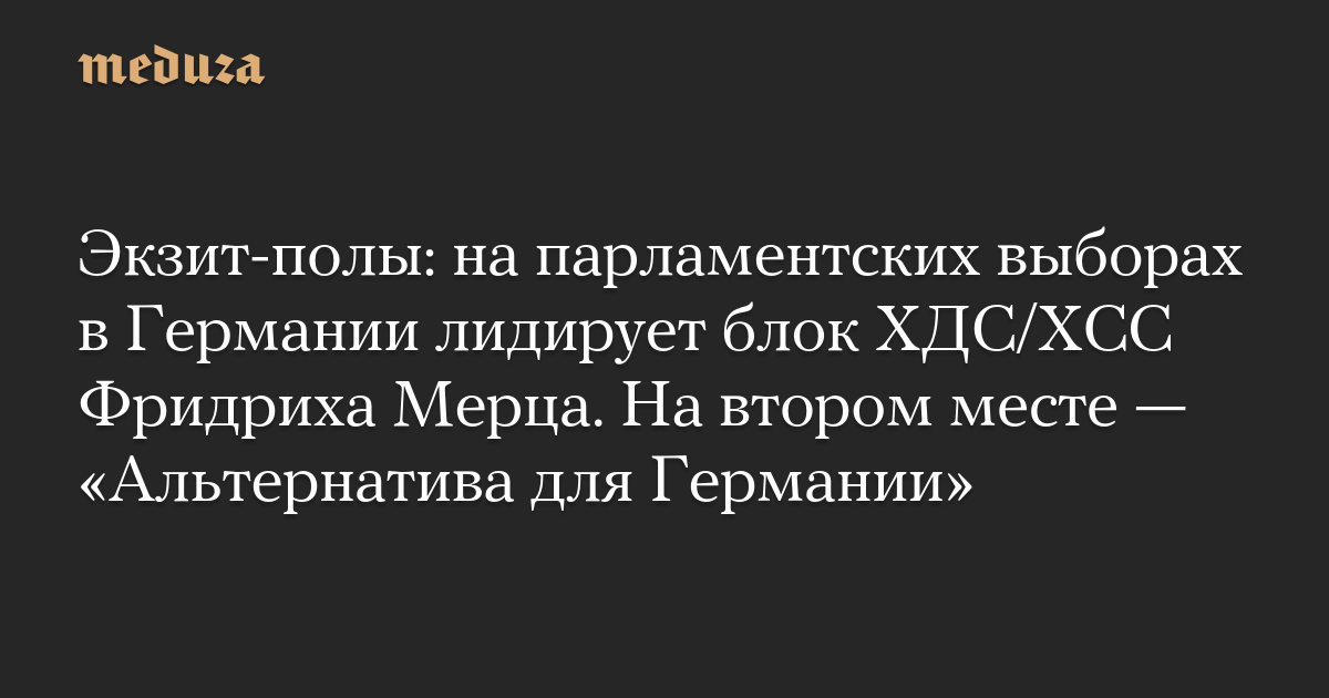 Экзит-полы: на парламентских выборах в Германии лидирует блок ХДС/ХСС Фридриха Мерца. На втором месте — «Альтернатива для Германии» — Meduza