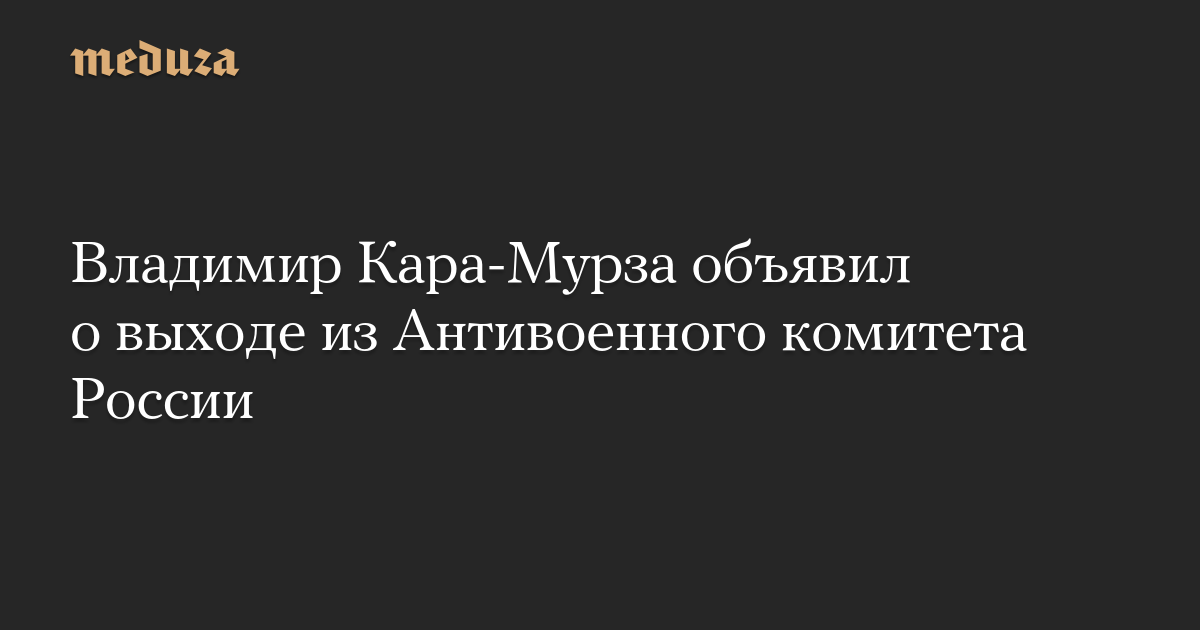 Владимир Кара-Мурза объявил о выходе из Антивоенного комитета России
