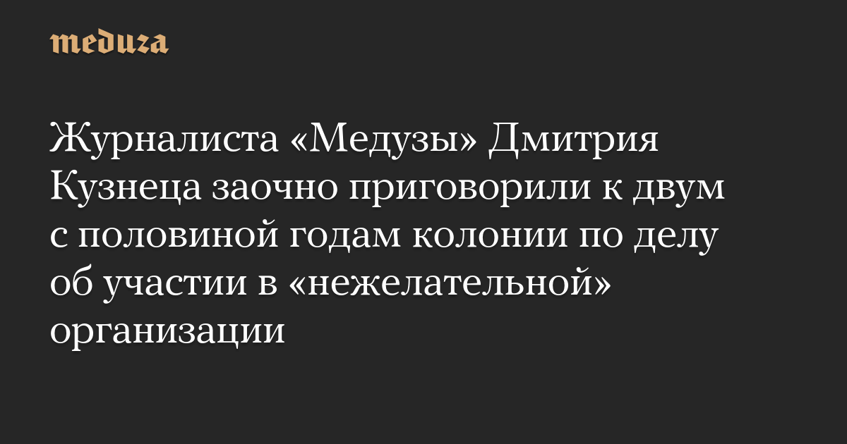 Журналиста «Медузы» Дмитрия Кузнеца заочно приговорили к двум с половиной годам колонии по делу об участии в «нежелательной» организации