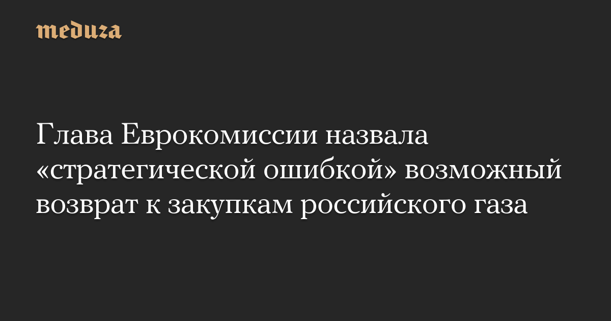 Глава Еврокомиссии назвала «стратегической ошибкой» возможный возврат к закупкам российского газа