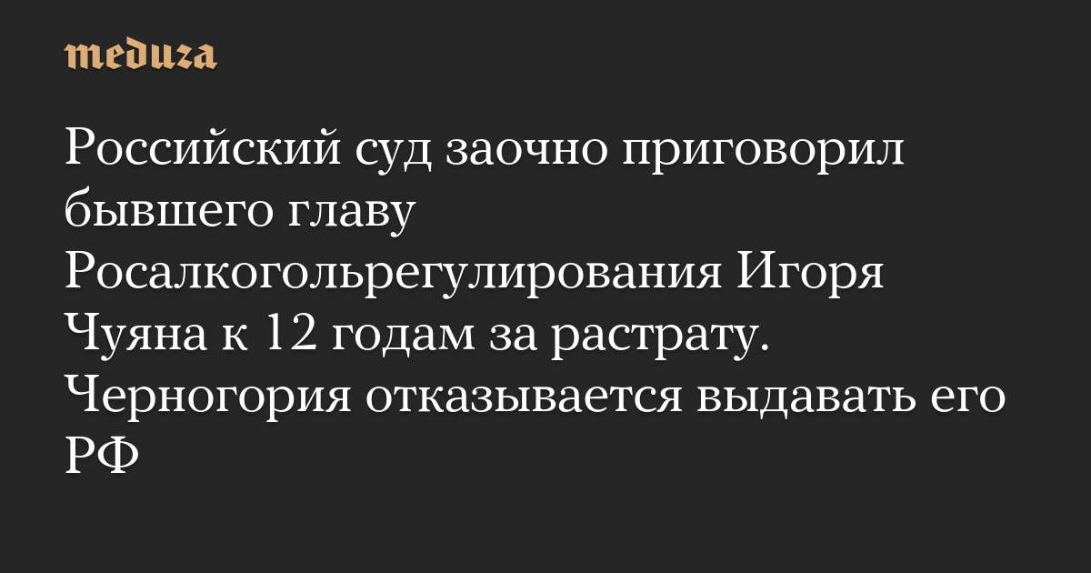 Российский суд заочно приговорил бывшего главу Росалкогольрегулирования Игоря Чуяна к 12 годам за растрату. Черногория отказывается выдавать его РФ