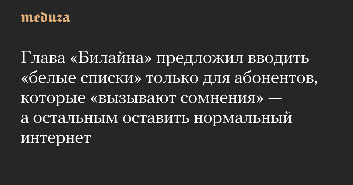 Глава «Билайна» предложил вводить «белые списки» только для абонентов, которые «вызывают сомнения» — а остальным оставить нормальный интернет