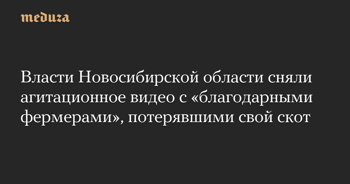 Власти Новосибирской области сняли агитационное видео с «благодарными фермерами», потерявшими свой скот