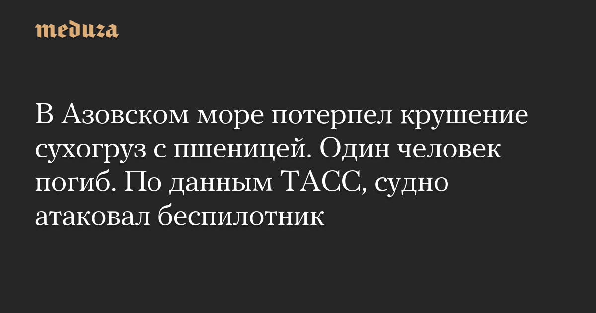 В Азовском море потерпел крушение сухогруз с пшеницей. Один человек погиб. По данным ТАСС, судно атаковал беспилотник