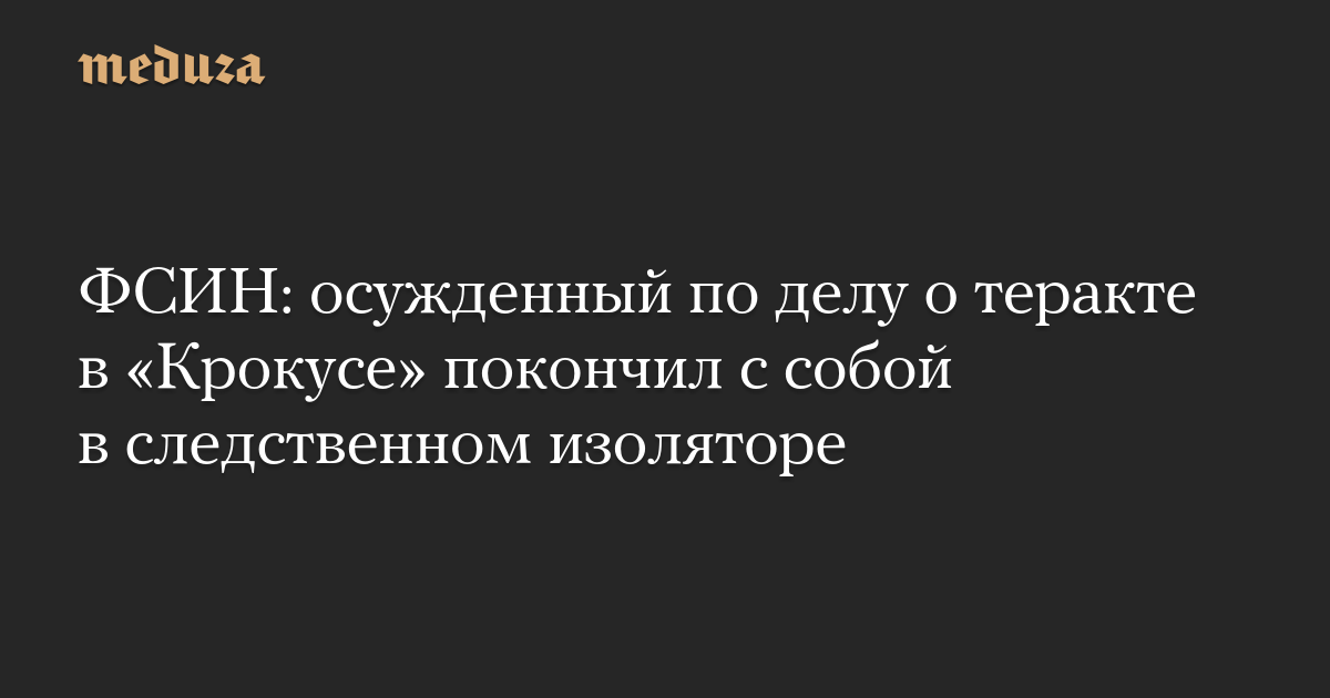 ФСИН: осужденный по делу о теракте в «Крокусе» покончил с собой в следственном изоляторе