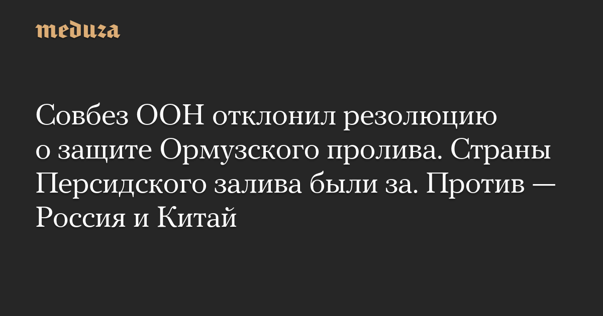 Совбез ООН отклонил резолюцию о защите Ормузского пролива. Страны Персидского залива были за. Против — Россия и Китай