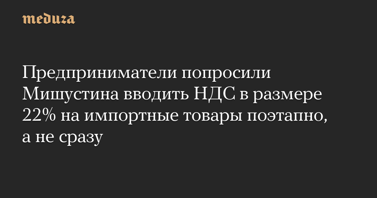 Предприниматели попросили Мишустина вводить НДС в размере 22% на импортные товары поэтапно, а не сразу