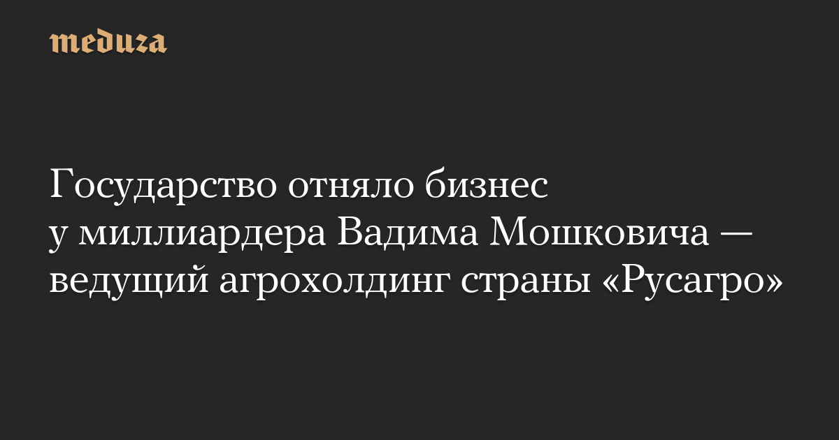 Государство отняло бизнес у миллиардера Вадима Мошковича — ведущий агрохолдинг страны «Русагро»