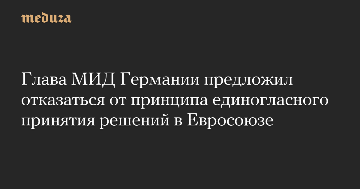 Глава МИД Германии предложил отказаться от принципа единогласного принятия решений в Евросоюзе