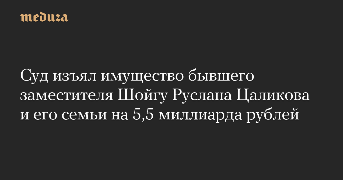 Суд изъял имущество бывшего заместителя Шойгу Руслана Цаликова и его семьи на 5,5 миллиарда рублей