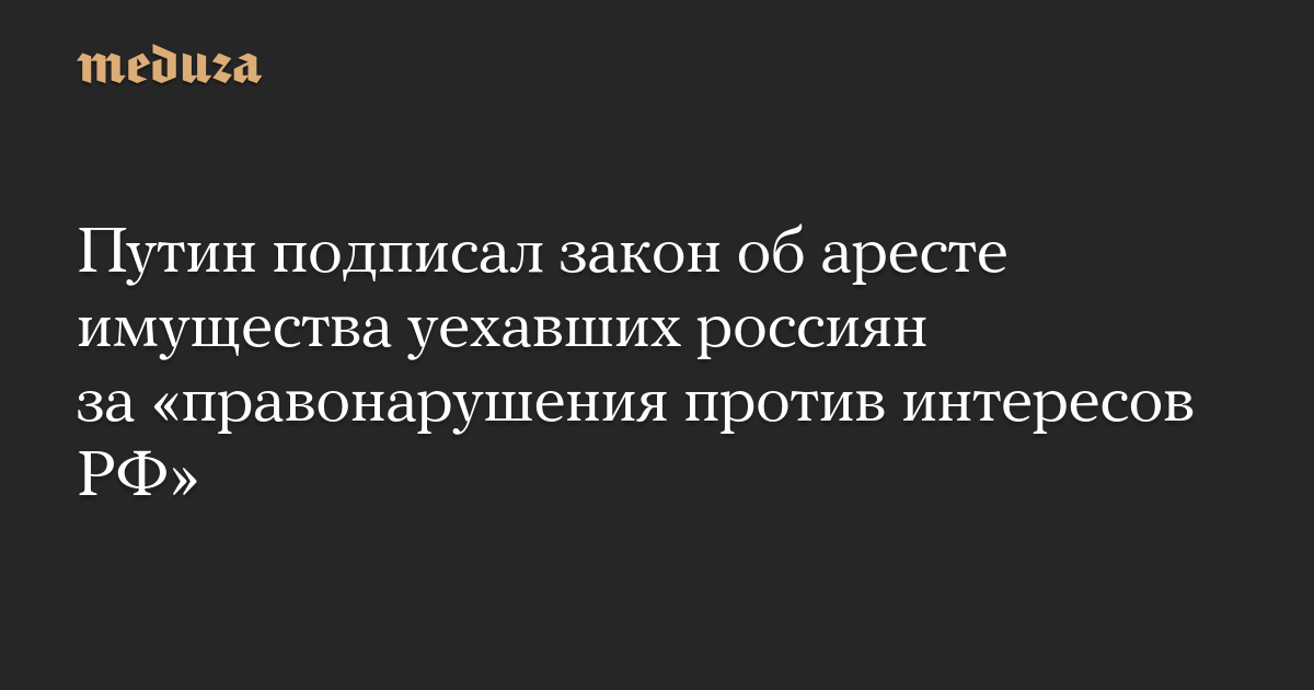 Путин подписал закон об аресте имущества уехавших россиян за «правонарушения против интересов РФ»
