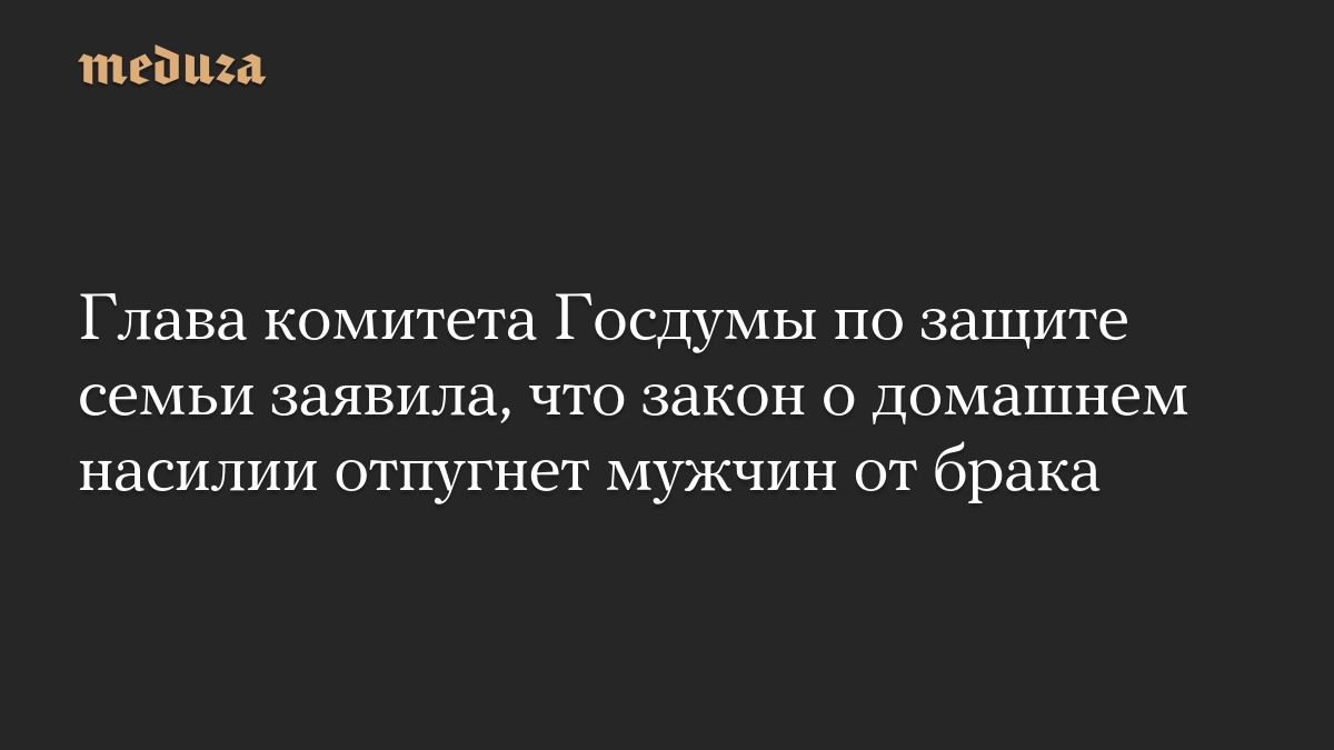 Глава комитета Госдумы по защите семьи заявила, что закон о домашнем насилии отпугнет мужчин от брака