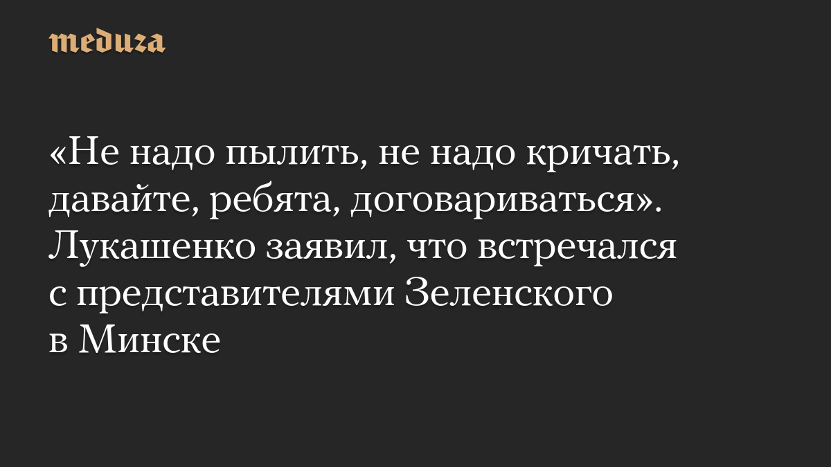 «Не надо пылить, не надо кричать, давайте, ребята, договариваться». Лукашенко заявил, что встречался с представителями Зеленского в Минске