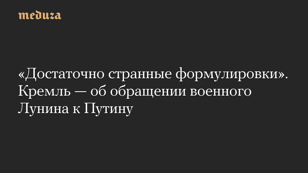 «Достаточно странные формулировки». Кремль — об обращении военного Лунина к Путину