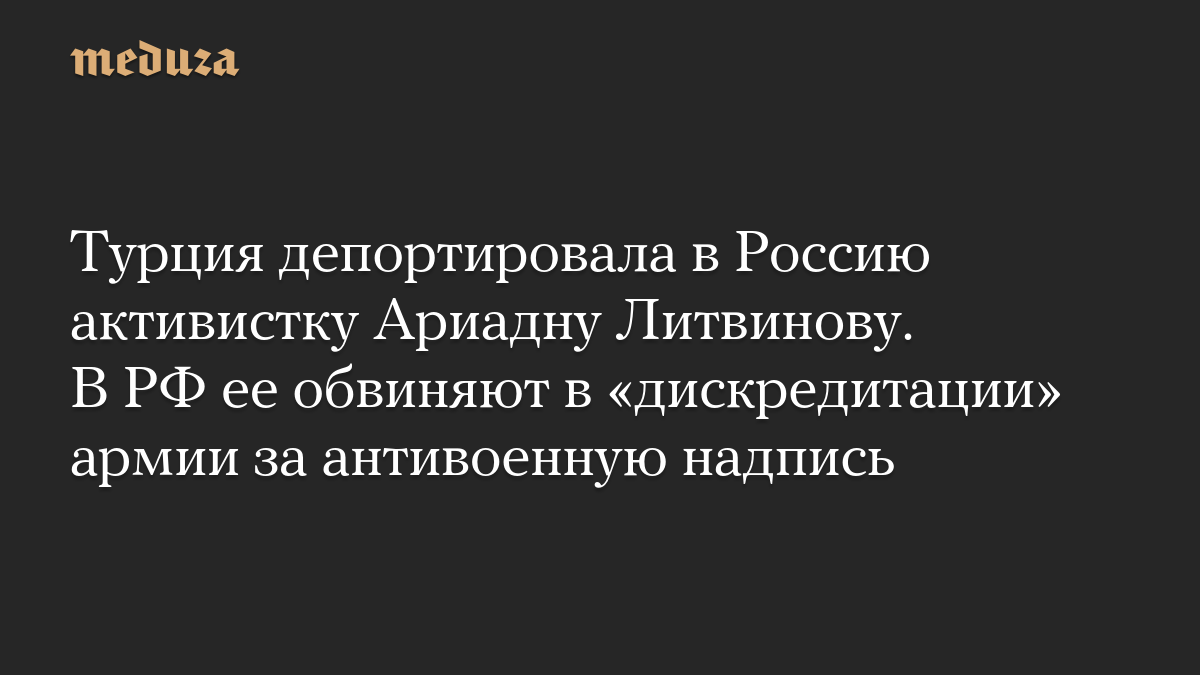 Турция депортировала в Россию активистку Ариадну Литвинову. В РФ ее обвиняют в «дискредитации» армии за антивоенную надпись