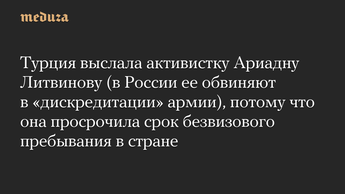 Турция выслала активистку Ариадну Литвинову (в России ее обвиняют в «дискредитации» армии), потому что она просрочила срок безвизового пребывания в стране