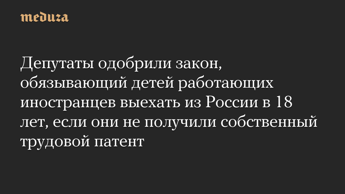 Депутаты одобрили закон, обязывающий детей работающих иностранцев выехать из России в 18 лет, если они не получили собственный трудовой патент
