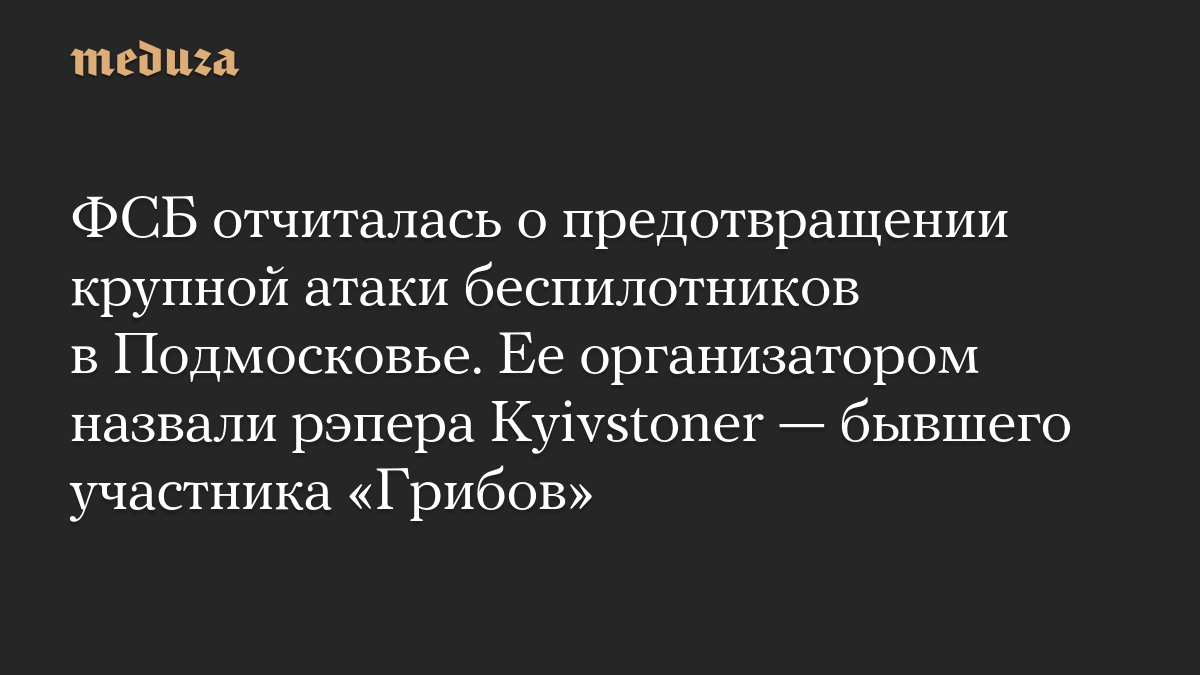ФСБ отчиталась о предотвращении крупной атаки беспилотников в Подмосковье. Ее организатором назвали рэпера Kyivstoner — бывшего участника «Грибов»