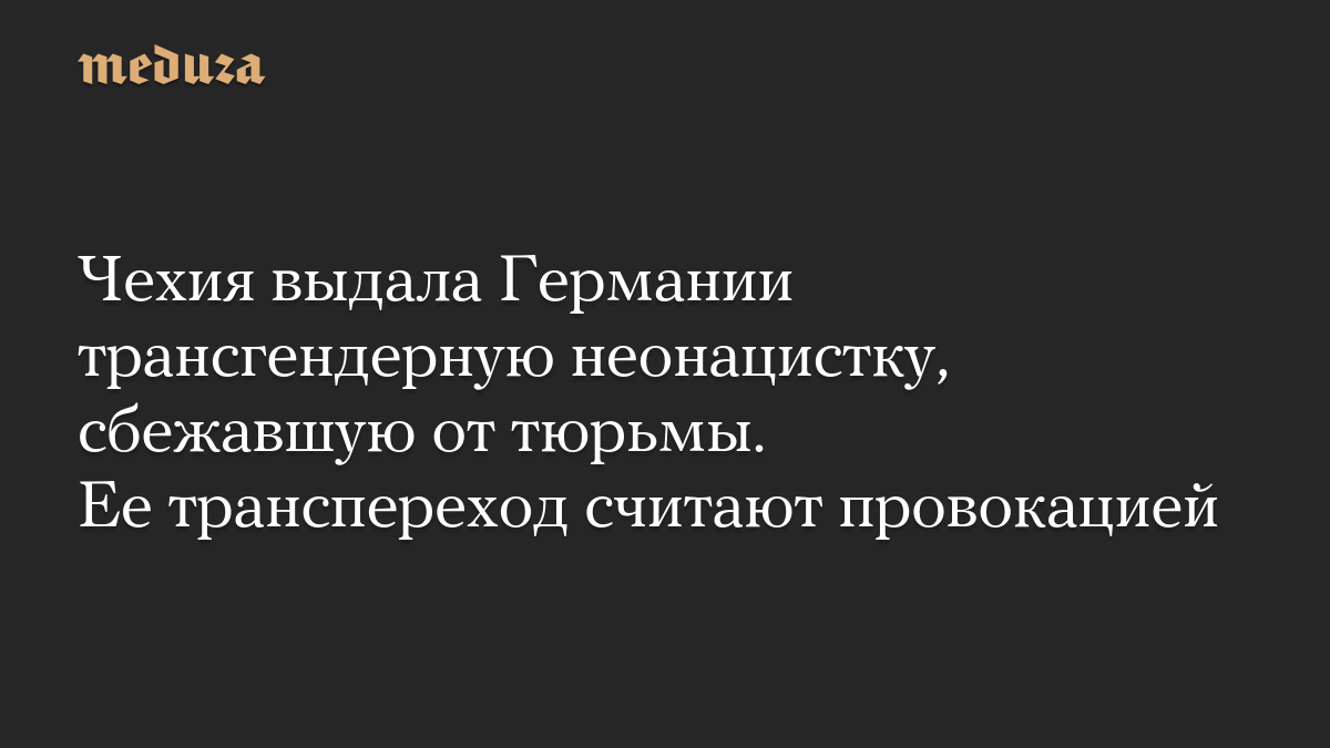 Чехия выдала Германии трансгендерную неонацистку, сбежавшую от тюрьмы. Ее транспереход считают провокацией
