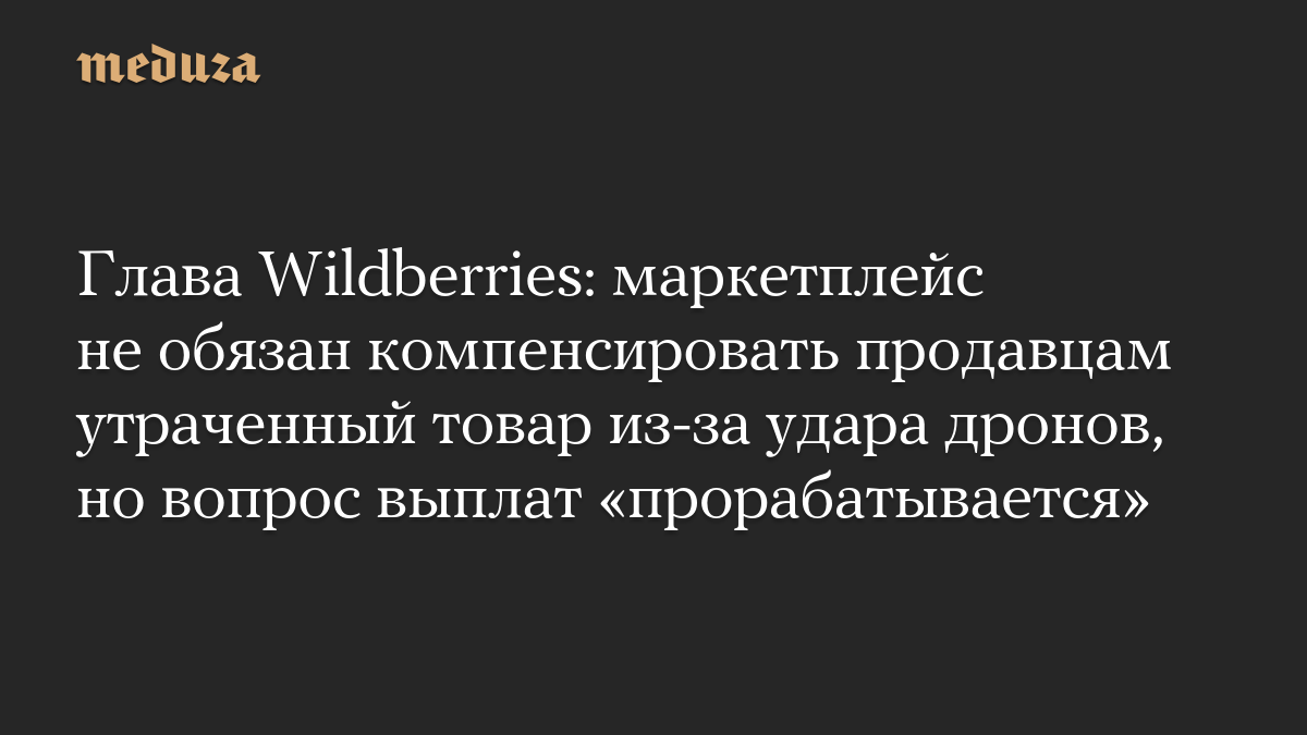 Глава Wildberries: маркетплейс не обязан компенсировать продавцам утраченный товар из-за удара дронов, но вопрос выплат «прорабатывается»