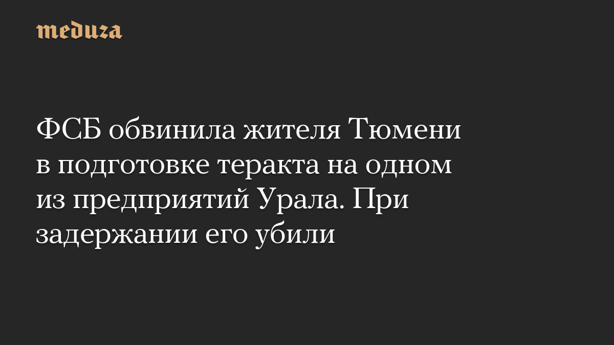 ФСБ обвинила жителя Тюмени в подготовке теракта на одном из предприятий Урала. При задержании его убили
