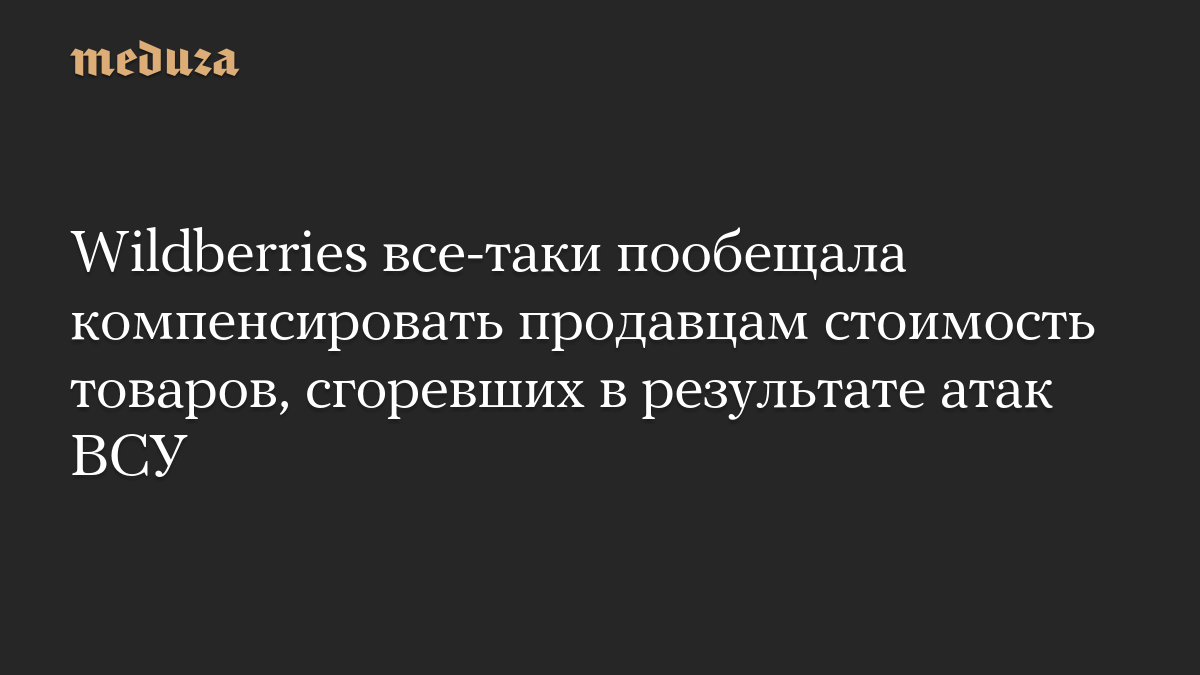 Wildberries все-таки пообещала компенсировать продавцам стоимость товаров, сгоревших в результате атак ВСУ