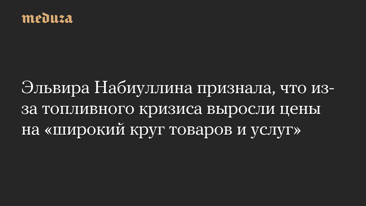Эльвира Набиуллина признала, что из-за топливного кризиса выросли цены на «широкий круг товаров и услуг»