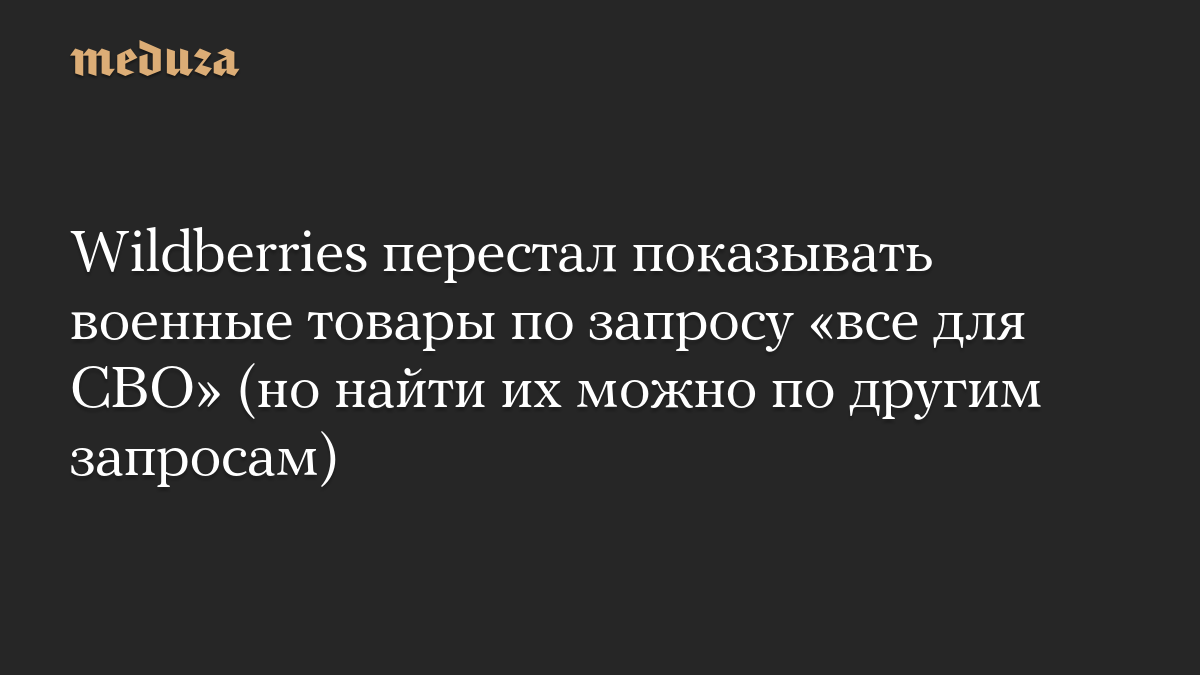 Wildberries перестал показывать военные товары по запросу «все для СВО» (но найти их можно по другим запросам)