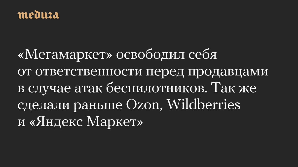 «Мегамаркет» освободил себя от ответственности перед продавцами в случае атак беспилотников. Так же сделали раньше Ozon, Wildberries и «Яндекс Маркет»