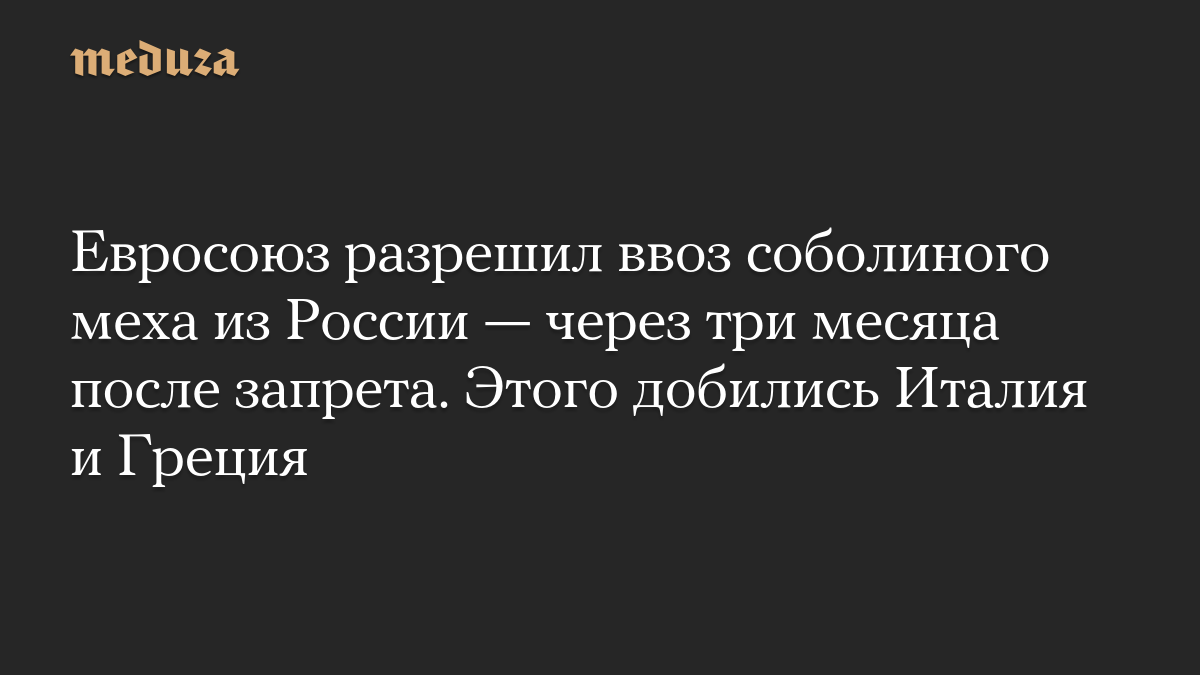 Евросоюз разрешил ввоз соболиного меха из России — через три месяца после запрета. Этого добились Италия и Греция