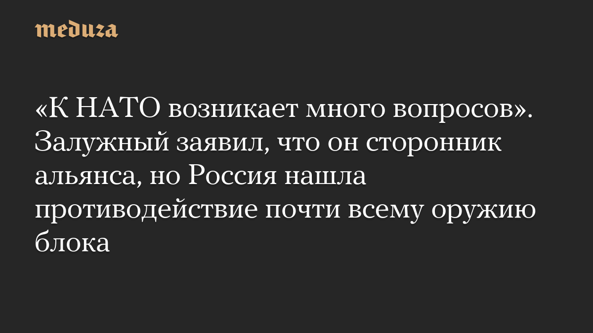 «К НАТО возникает много вопросов». Залужный заявил, что он сторонник альянса, но Россия нашла противодействие почти всему оружию блока