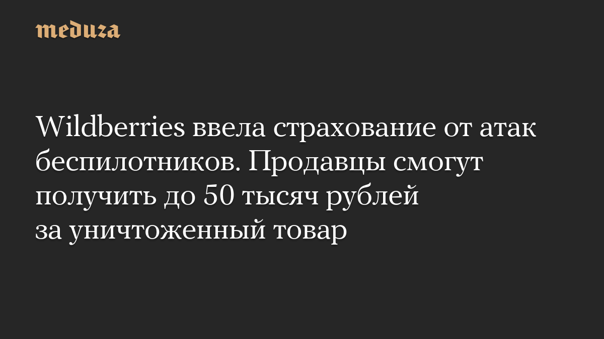 Wildberries ввела страхование от атак беспилотников. Продавцы смогут получить до 50 тысяч рублей за уничтоженный товар