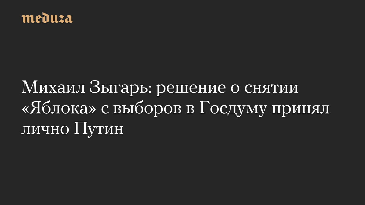 Михаил Зыгарь: решение о снятии «Яблока» с выборов в Госдуму принял лично Путин