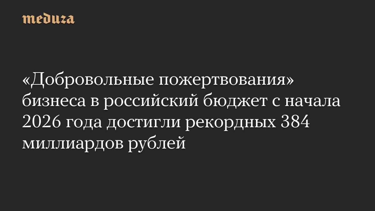 «Добровольные пожертвования» бизнеса в российский бюджет с начала 2026 года достигли рекордных 384 миллиардов рублей