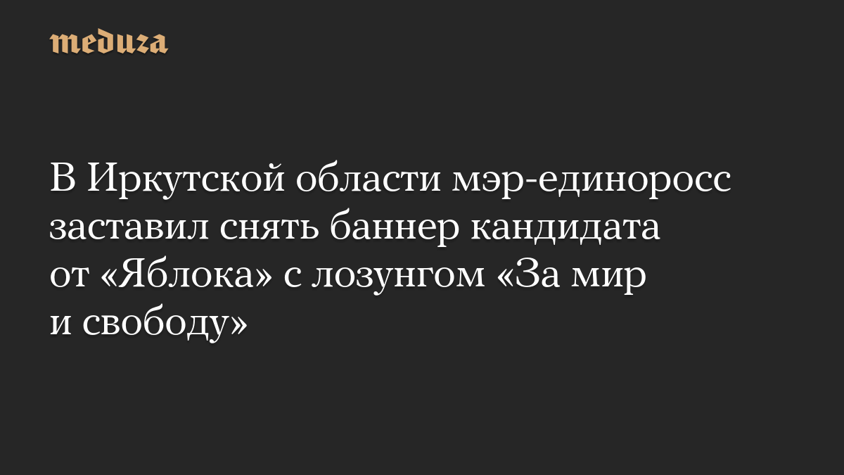 В Иркутской области мэр-единоросс заставил снять баннер кандидата от «Яблока» с лозунгом «За мир и свободу»