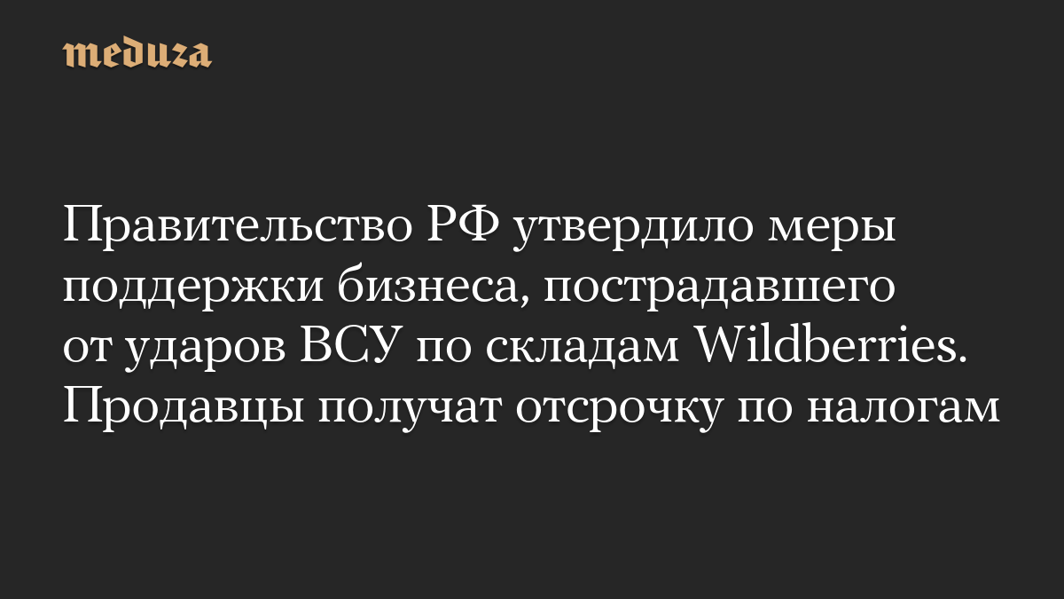 Правительство РФ утвердило меры поддержки бизнеса, пострадавшего от ударов ВСУ по складам Wildberries. Продавцы получат отсрочку по налогам