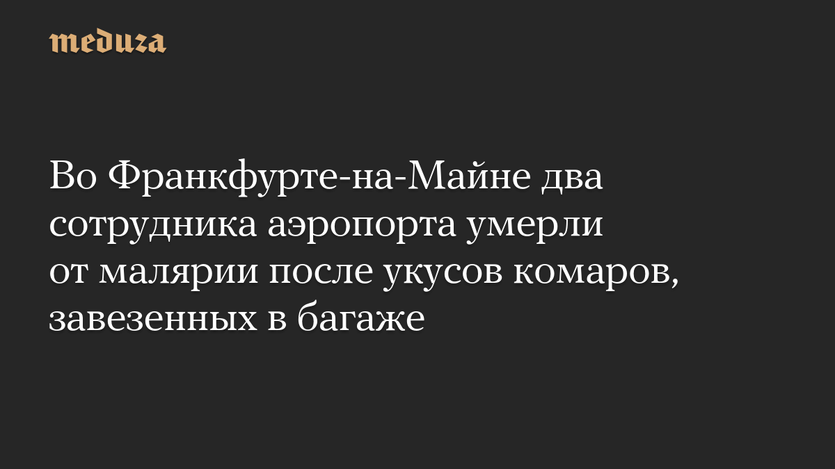 Во Франкфурте-на-Майне два сотрудника аэропорта умерли от малярии после укусов комаров, завезенных в багаже