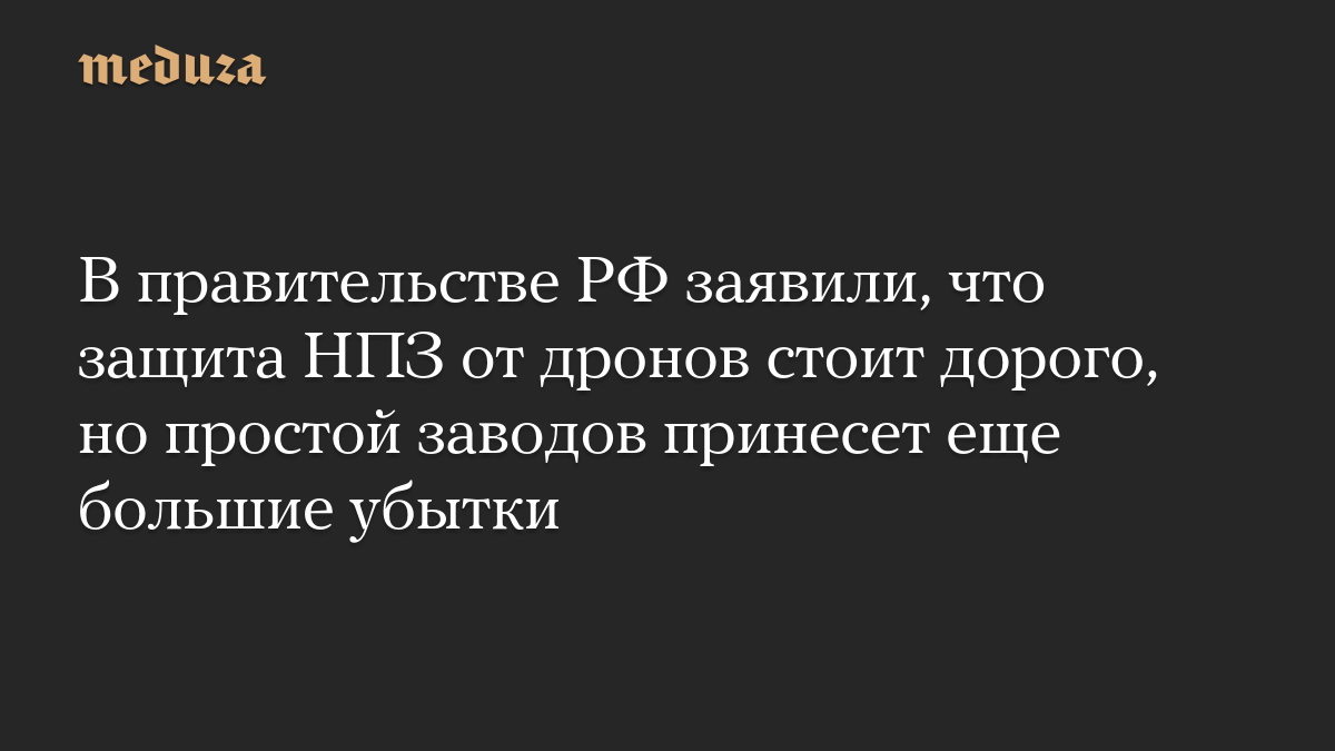В правительстве РФ заявили, что защита НПЗ от дронов стоит дорого, но простой заводов принесет еще большие убытки
