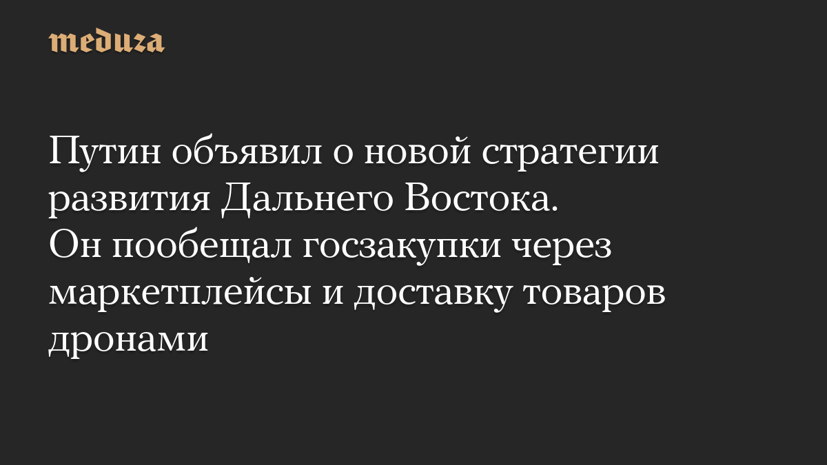 Путин объявил о новой стратегии развития Дальнего Востока. Он пообещал госзакупки через маркетплейсы и доставку товаров дронами