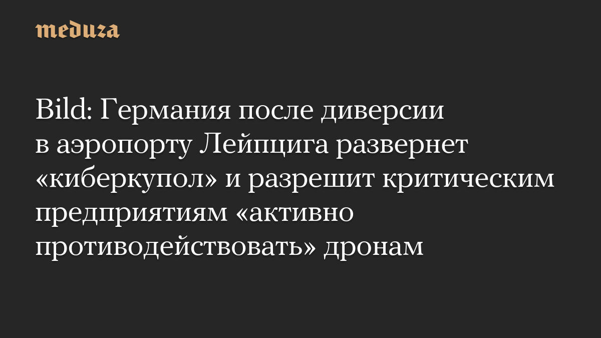 Bild: Германия после диверсии в аэропорту Лейпцига развернет «киберкупол» и разрешит критическим предприятиям «активно противодействовать» дронам